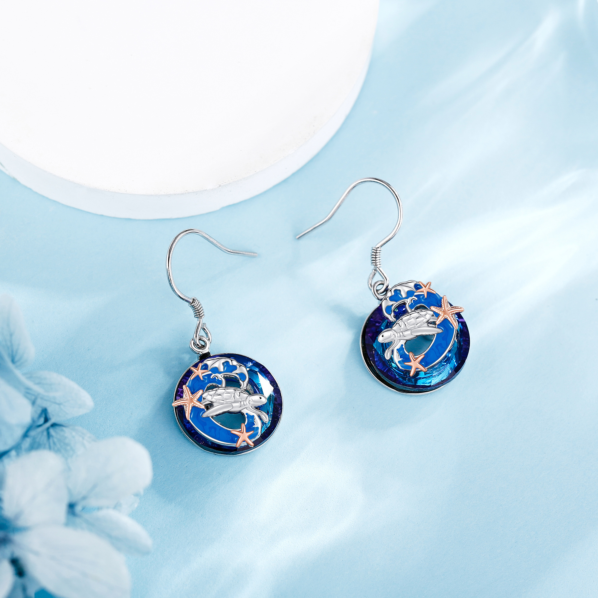 Women's 925 Sterling Silver Sea Turtle Pendant Earrings